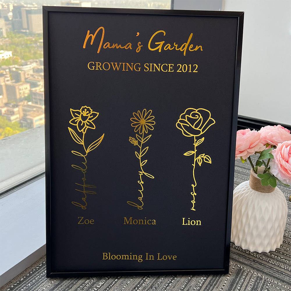 50%OFF⭐️Oh My Gold Gift Custom Golden Foil Birth Flower Frame For Mom/Grandma