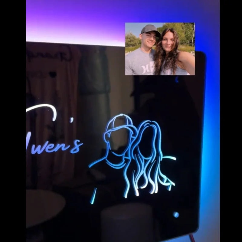 Giftofloves™  Personalised Outline Photo Mirror - Light Up Mirror