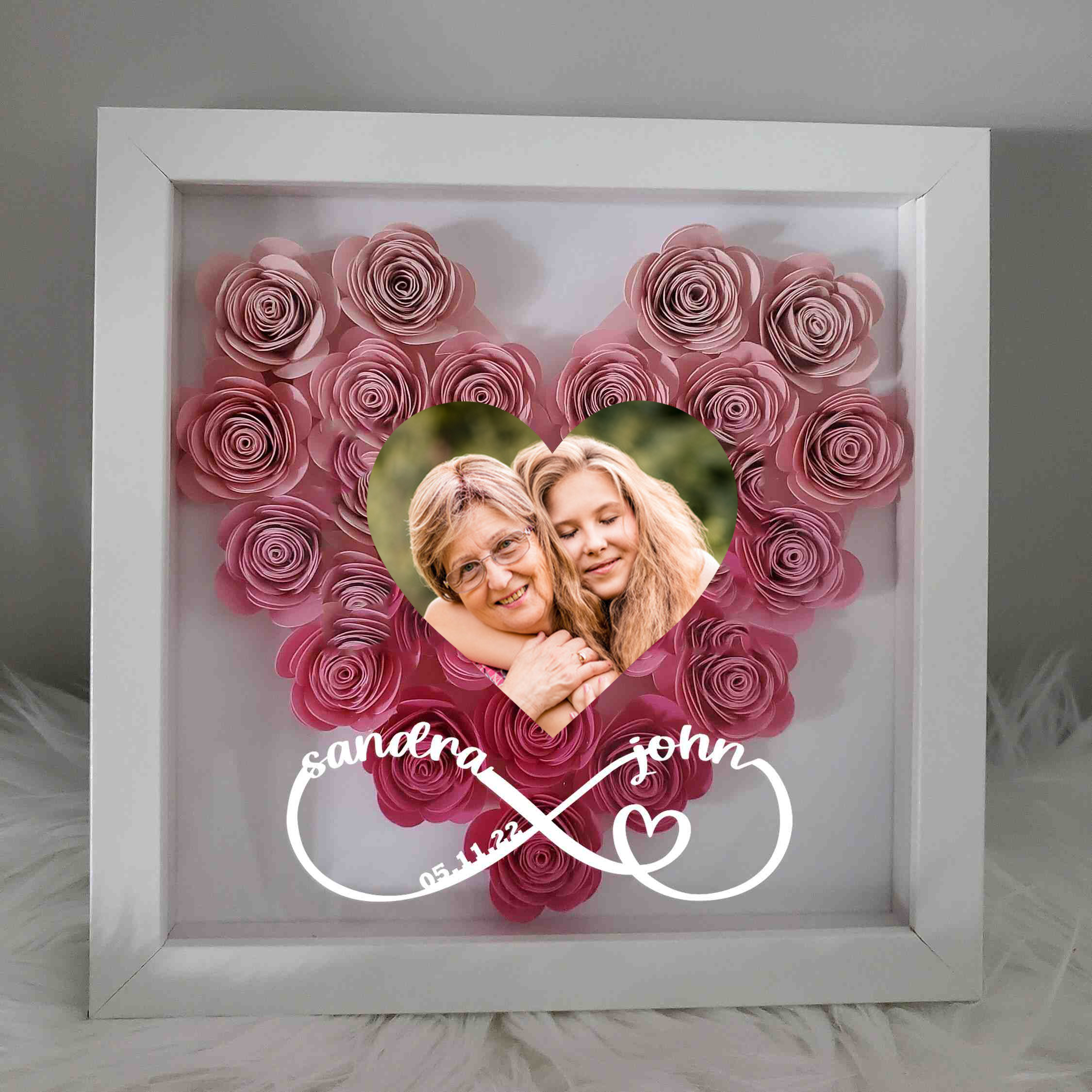 Giftofloves™ Custom Heart Flower Shadow Box with Photo for Mom