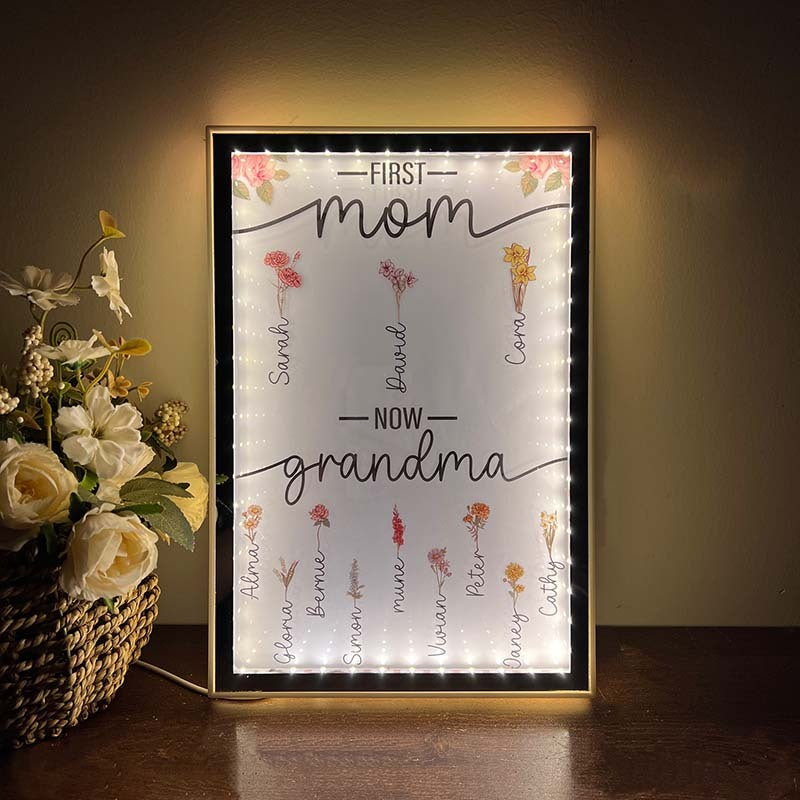 First Mom Now Grandma - Personalized Frame Mirror Light Box