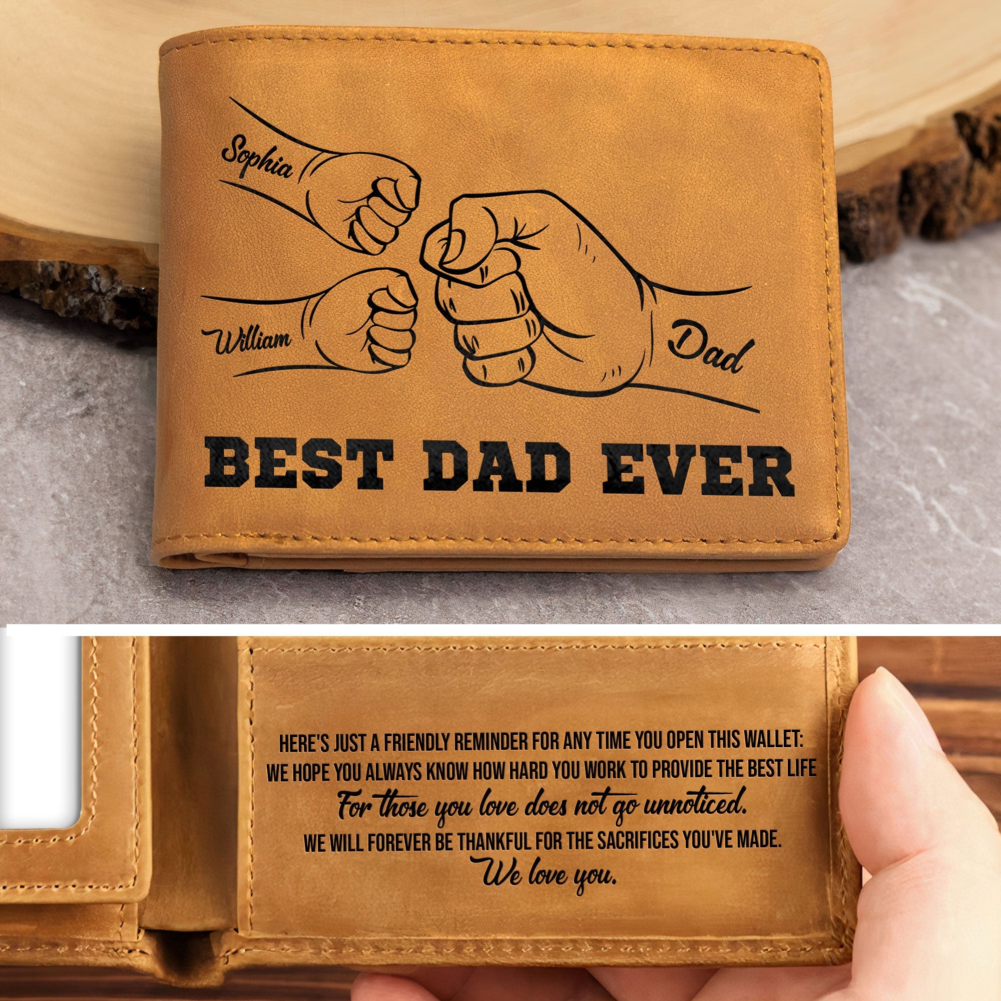 Best Dad Ever Father's Day Gift Custom Kids' Names - Personalized Leather Wallet