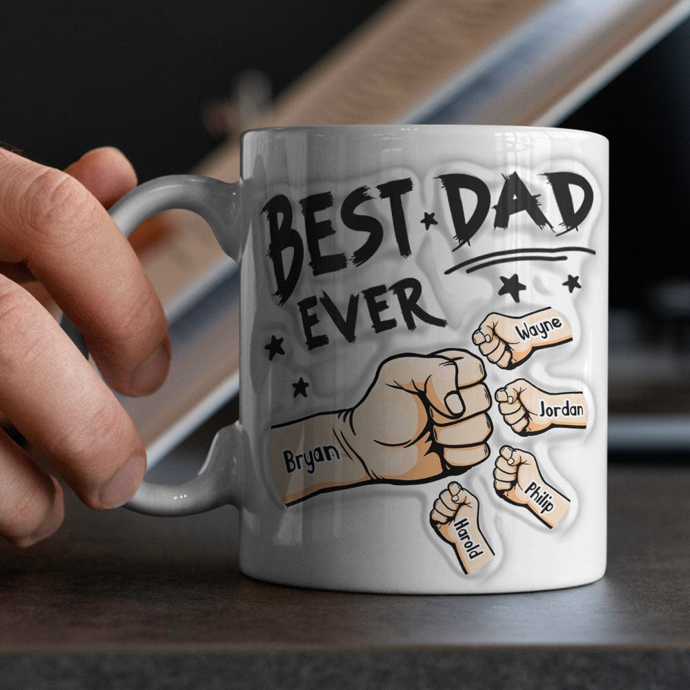 Father's Day Gifts Personalized  1-6 Kids Names 3D Inflated Effect Printed Coffee Mug You are My Best Dad Gifts for Dad