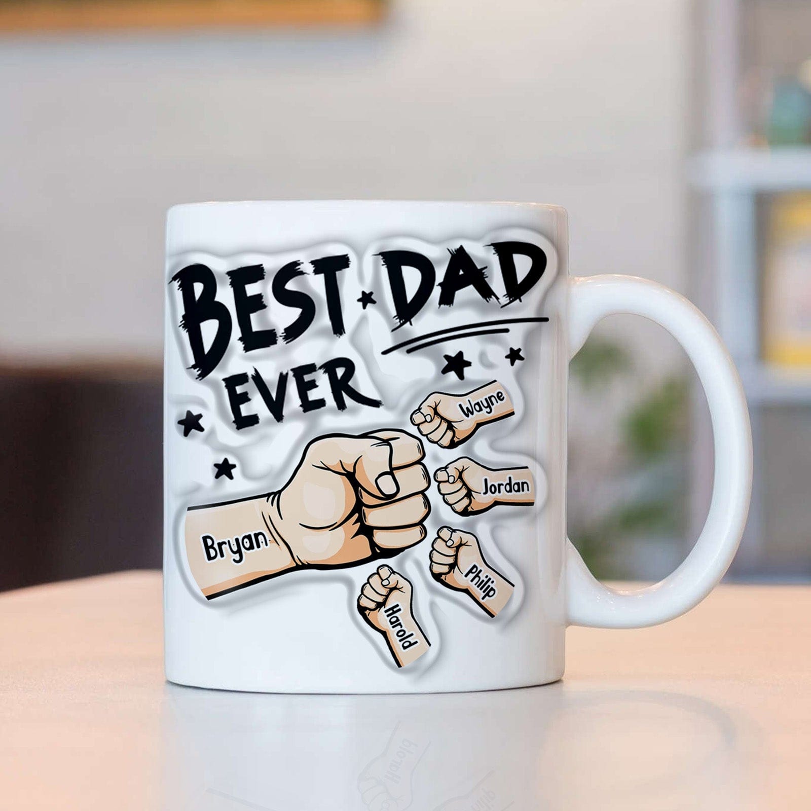 Father's Day Gifts Personalized  1-6 Kids Names 3D Inflated Effect Printed Coffee Mug You are My Best Dad Gifts for Dad