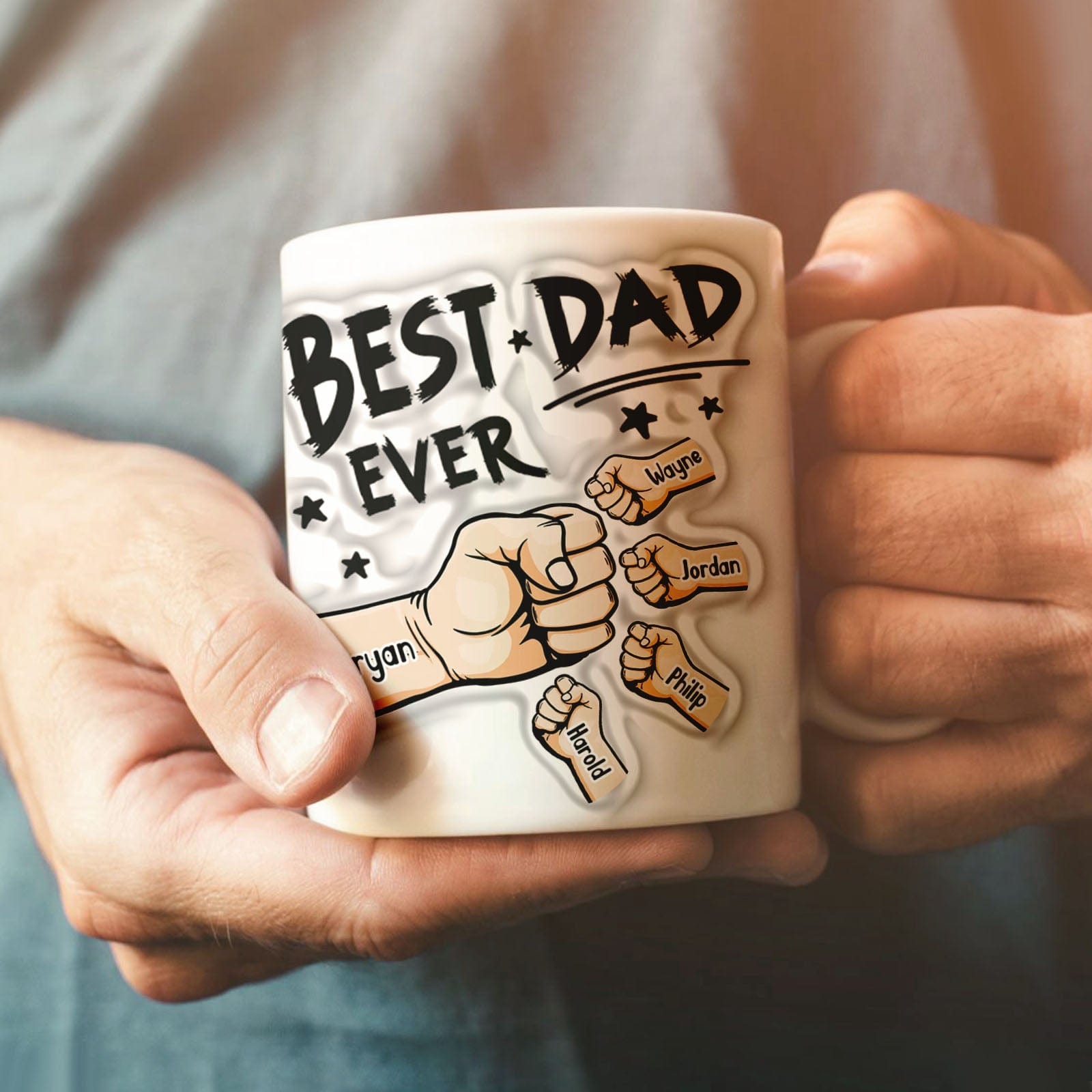 Father's Day Gifts Personalized  1-6 Kids Names 3D Inflated Effect Printed Coffee Mug You are My Best Dad Gifts for Dad