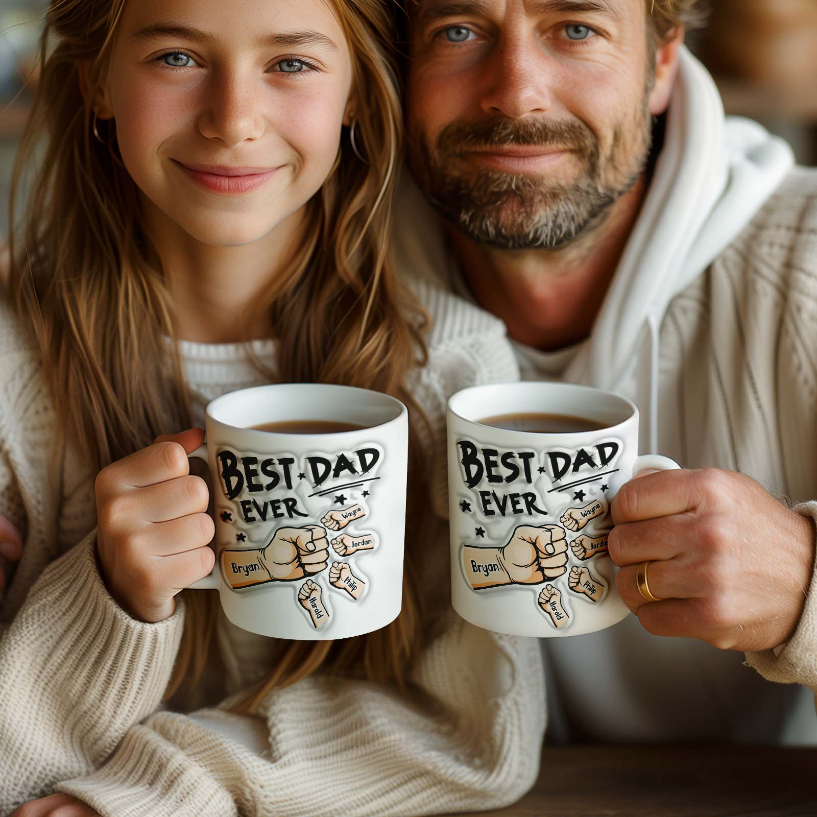 Father's Day Gifts Personalized  1-6 Kids Names 3D Inflated Effect Printed Coffee Mug You are My Best Dad Gifts for Dad