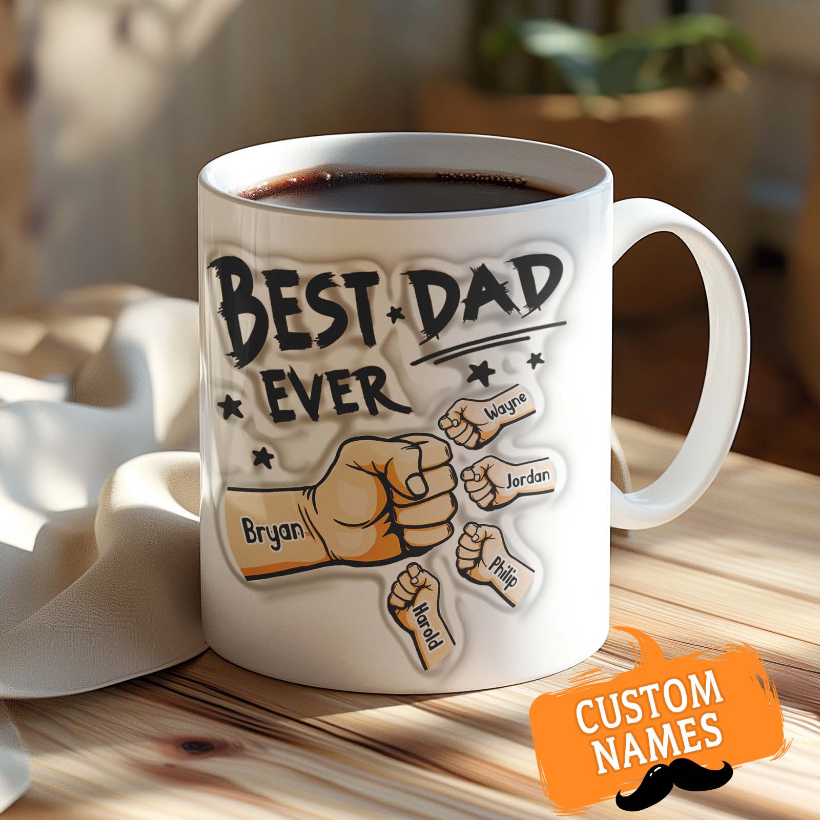 Father's Day Gifts Personalized  1-6 Kids Names 3D Inflated Effect Printed Coffee Mug You are My Best Dad Gifts for Dad