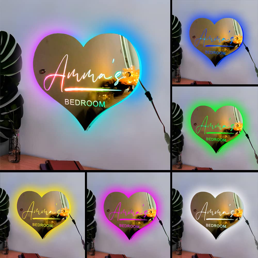 Giftofloves™  💗Personalised Outline Photo Heart Mirror - Light Up Mirror