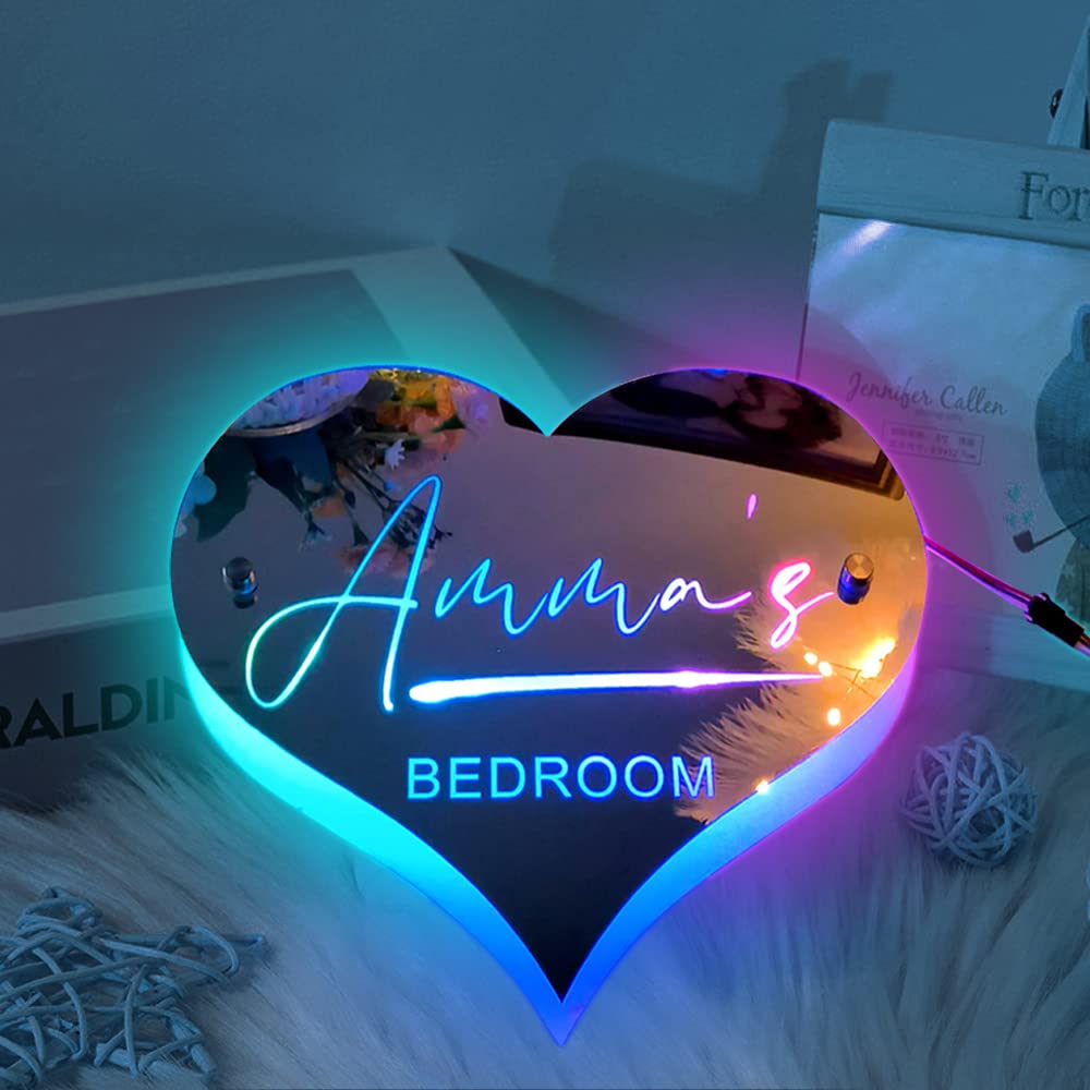 Giftofloves™  💗Personalised Outline Photo Heart Mirror - Light Up Mirror