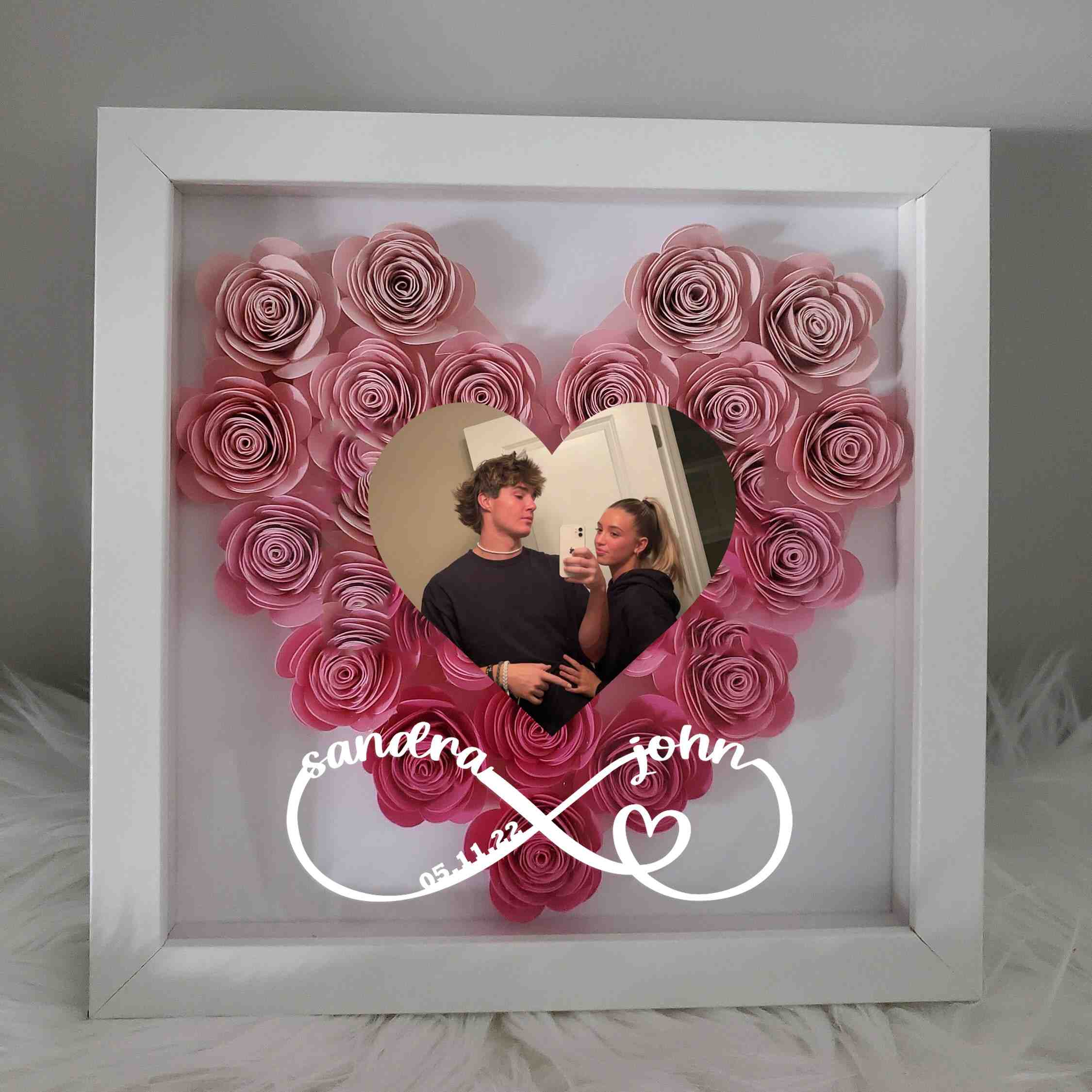 Giftofloves™ Custom Heart Flower Shadow Box with Photo