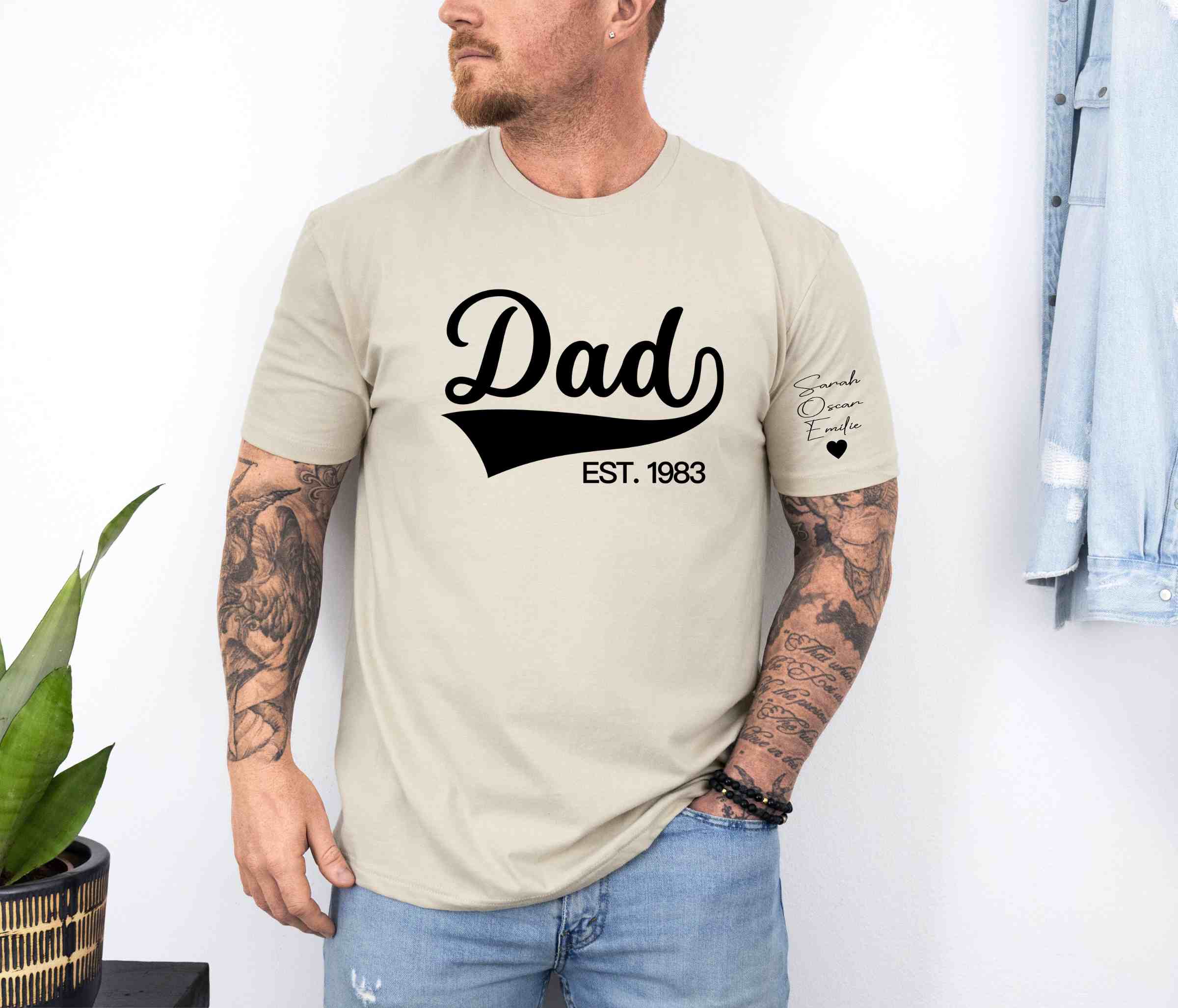 Personalized Dad T-shirt/Sweatshirt/Hoodie with Kids Name on sleeve-Custom Gifts-Choose any Year