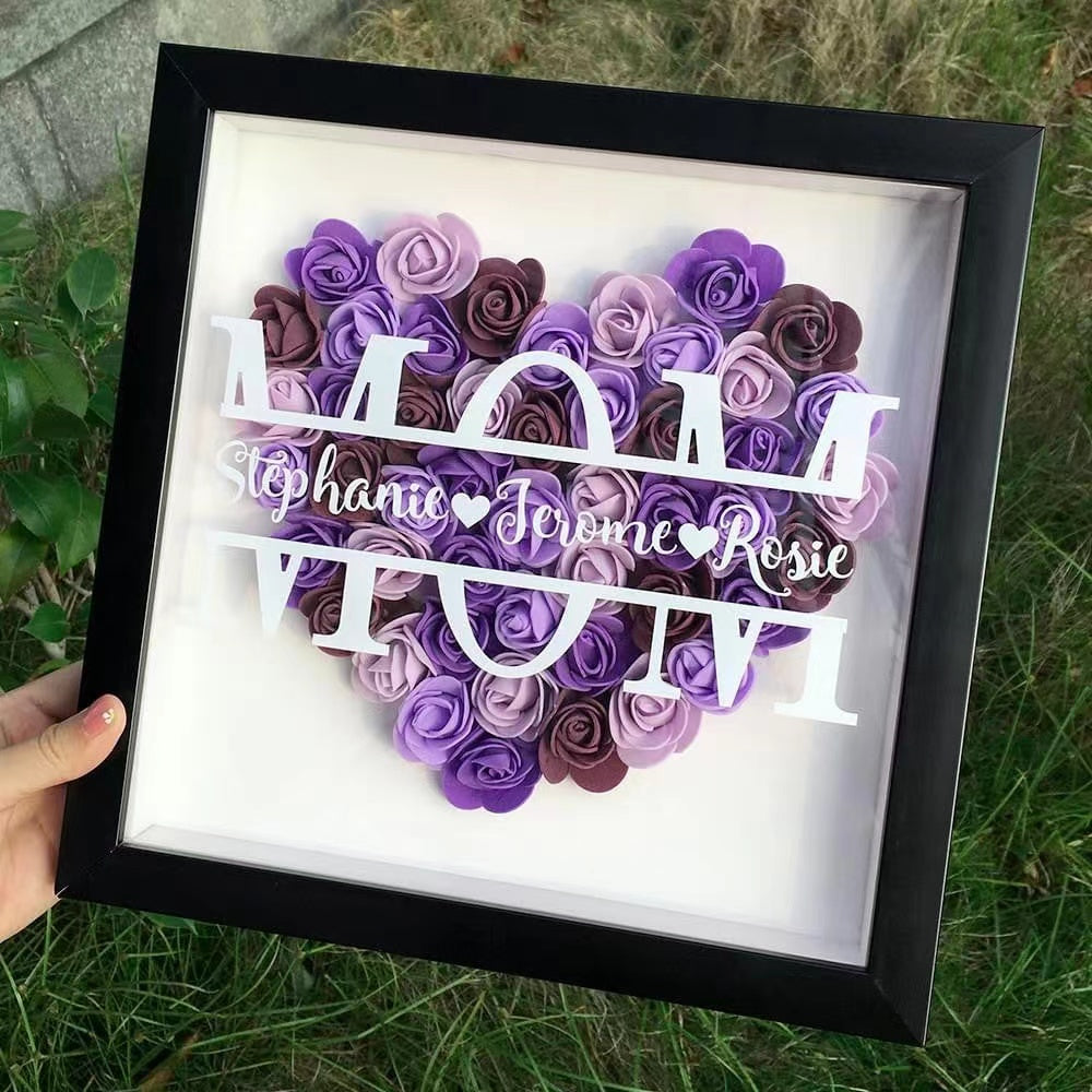 Giftofloves™ Mom Heart Shaped Monogram Flower Shadow Box