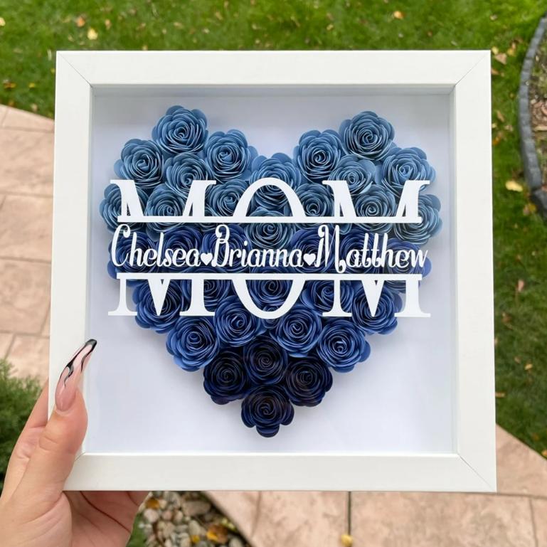 Giftofloves™ Mom Heart Shaped Monogram Flower Shadow Box