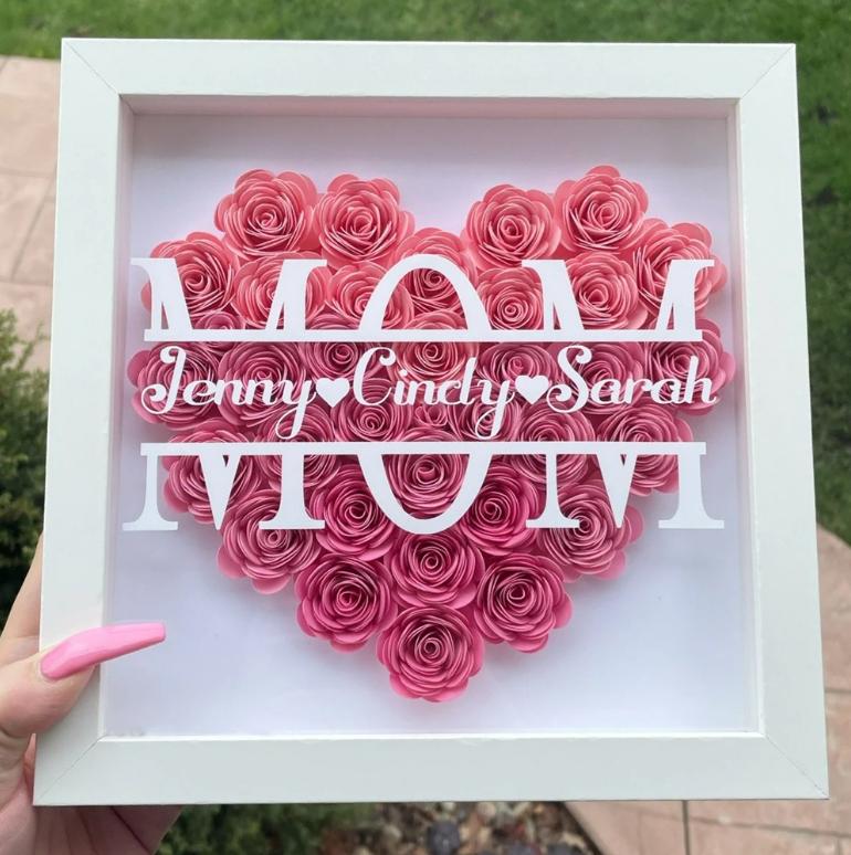 Giftofloves™ Mom Heart Shaped Monogram Flower Shadow Box