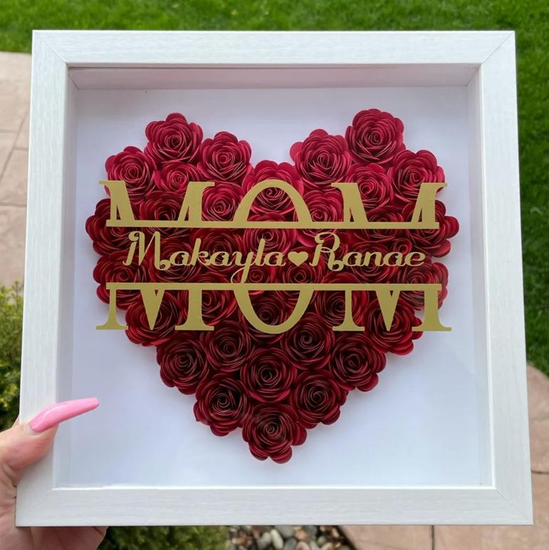 Giftofloves™ Mom Heart Shaped Monogram Flower Shadow Box